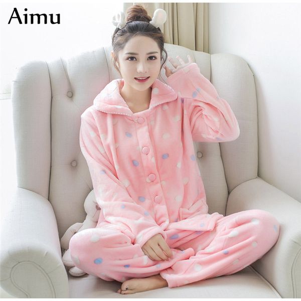 

2018 winter fashion sleepwear flannel long sleeved pant women pajama set cartoon animal pink women pajamas warm coral velvet set, Blue;gray