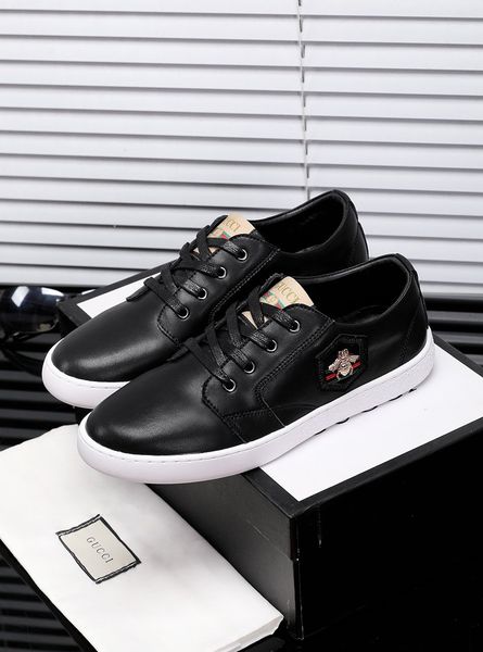 

new style high-end luxury men's casual sports shoes fashion design brand platform lace-up men's shoes small bee embroidery pattern, Black