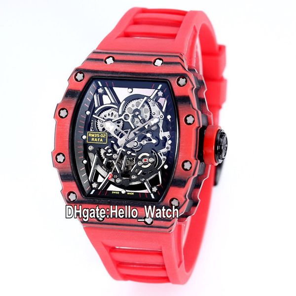 

новый rm35-02 miyota 6t51 автоматический скелет циферблат 35-02 мужские часы рафаэль надаль красный / черный корпус из углеродного волокна к, Slivery;brown