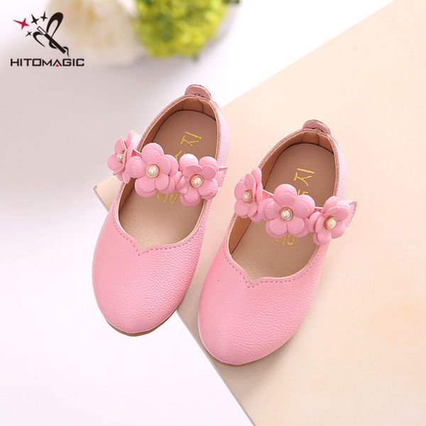 

hitomagic 2017 new children' shoes for girls leather with flowers child girl shoe fashion breathable princess footwear, Black;grey