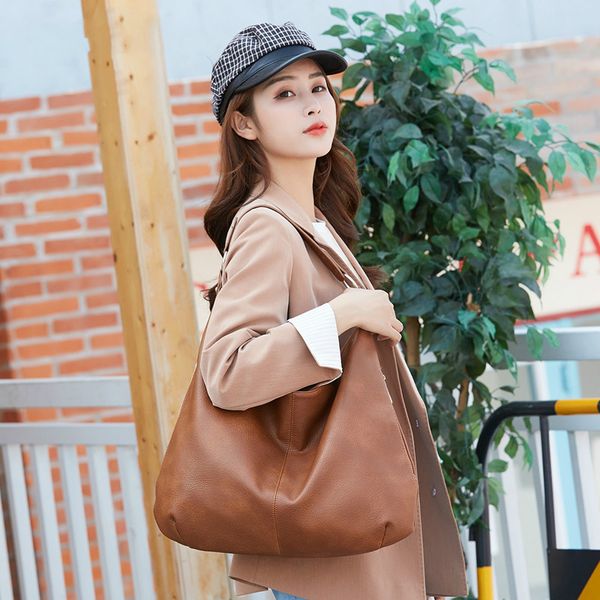 

women 2020 soft solid color pu leather large women shoulder crossbody bags high-capacity all-match handbags purse shopping bags
