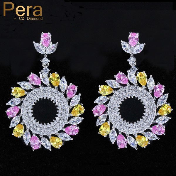 

pera sparkling sterling silver 925 jewelry pink yellow white crystal stone big dangling round drop shape earring for women e256