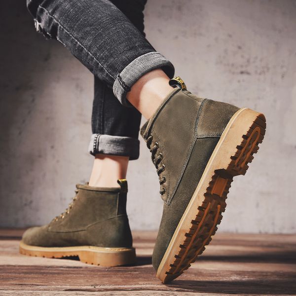 

boots men's british-style hight-workwear snow boots men ankle mid-cotton men's winter cotton-padded s, Black