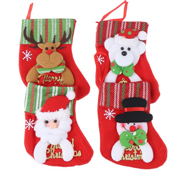 

christmas stockings fabric santa claus sock gift kids candy bag snowman deer pocket hanging xmas tree ornament