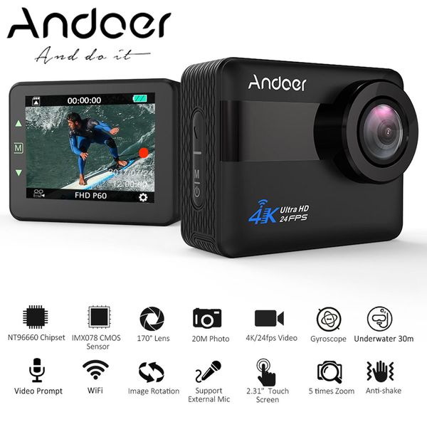 

andoer an1 sports action camera ultra 4k 24fps wifi 1080p 20mega nt96660 chipset hd 2.31inch touch screen external voice prompt