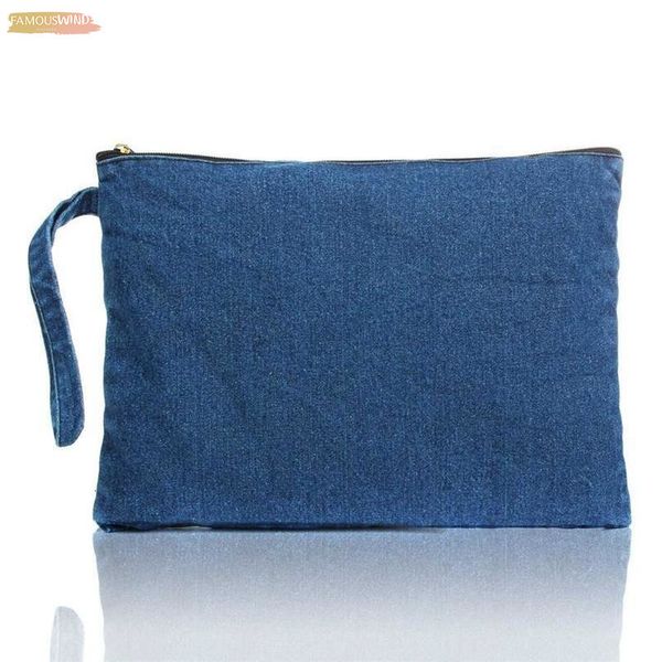 

new 2020 women zipper canvas clutch bag blue denim womens clutches bolsa feminina wristlets lady casual handbag wallets blue