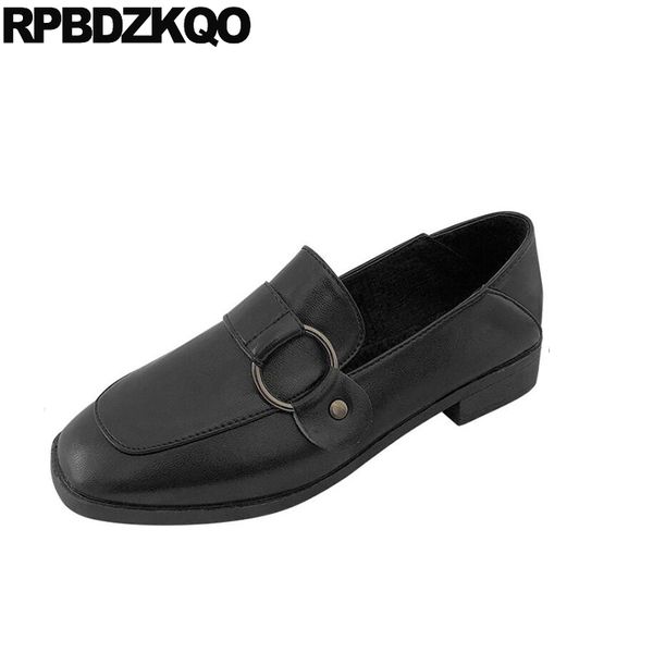 

chinese spring autumn designer ladies shoes china brown 2019 black casual square toe women low heel loafers slip on metal