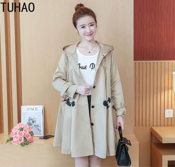 

tuhao 2019 autumn elegant trench lady women's windbreaker women office trench coat plus size 5xl 4xl 3xl good quality lz80, Tan;black