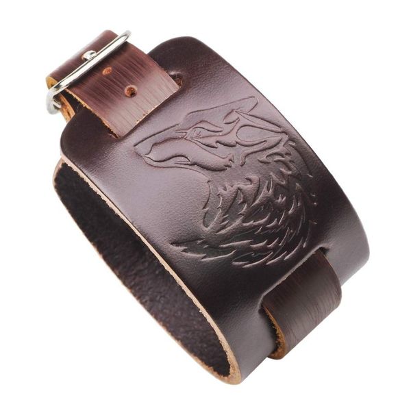 

vintage adjustable mens leather cuff bracelet punk wolf head bracelet wide belt bangles gift for brother dad boyfriendhusband, White