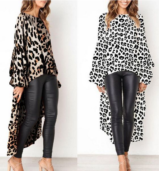 

dress for women 2019 party dress lady long-sleeve slim leopard print irregular women dress size s-xl, White;black