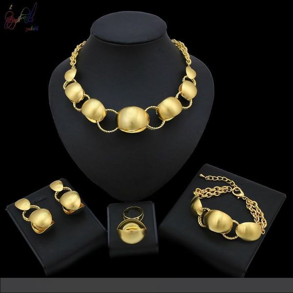 

yulaili ювелирные наборы свадебная мода свадебный африканский золотой цвет ожерелье серьги браслет кольцо женщины партии наборы, Black