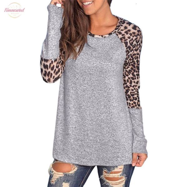 

plus size boho women's s female autumn clothing leopard printing patchwork women long sleeve tunic t-shirt, White