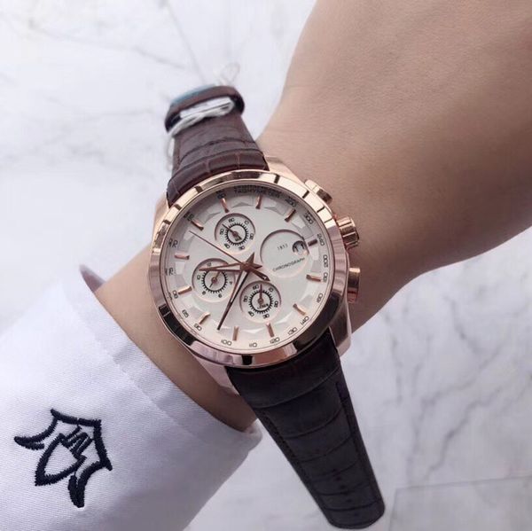 

brand mens watches satch all dials work genuine leather strap man wristwatches 42mm dial luxury fashion watch for men's christmas gift, Slivery;brown