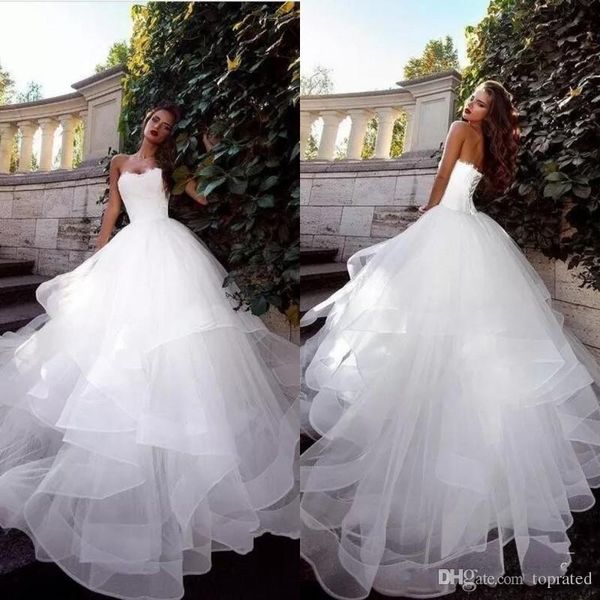 

белый элегантный без бретелек vestido de novia белые свадебные платья с рюшами из тюля с вырезом и корсетом на спине простые элегантные свад, White