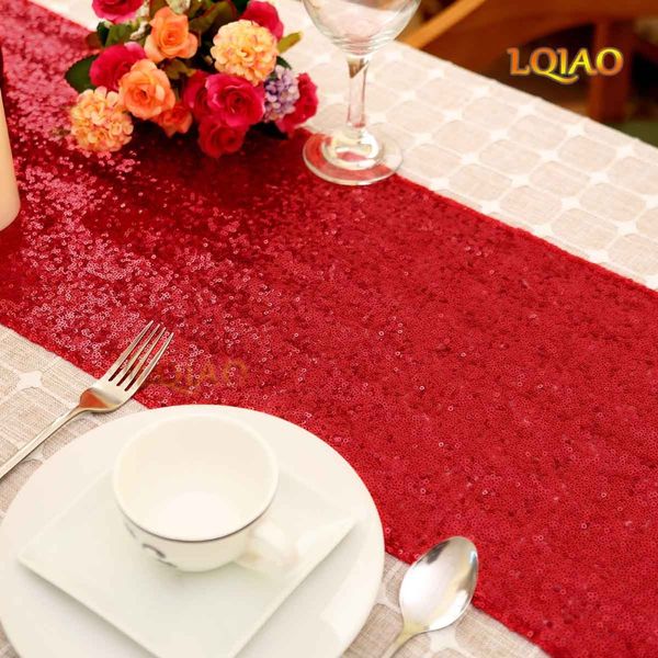 

3pcs/lot sequin table runner 14" x 108" sequin tablecloth red table cloths valentines day linens party decor