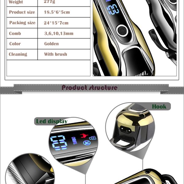 

kemei km 1990 rechargeable hair trimmer professional hair clipper hair shaving machine cutting beard electric trimmer kemei km 1990 pt2009 e