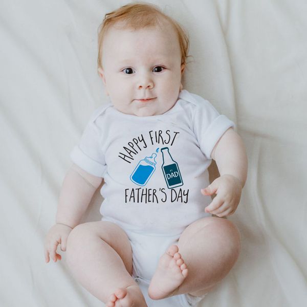 

happy first print newborn infant baby boy girl short sleeves cotton bodysuit fathers day jumpsuit outfits summer casual sunsuit