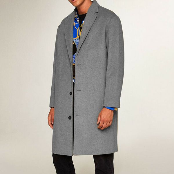 

hirigin 3 color men winter long blends trench coat winter warm thicken windproof peacoat long overcoat outwear, Black