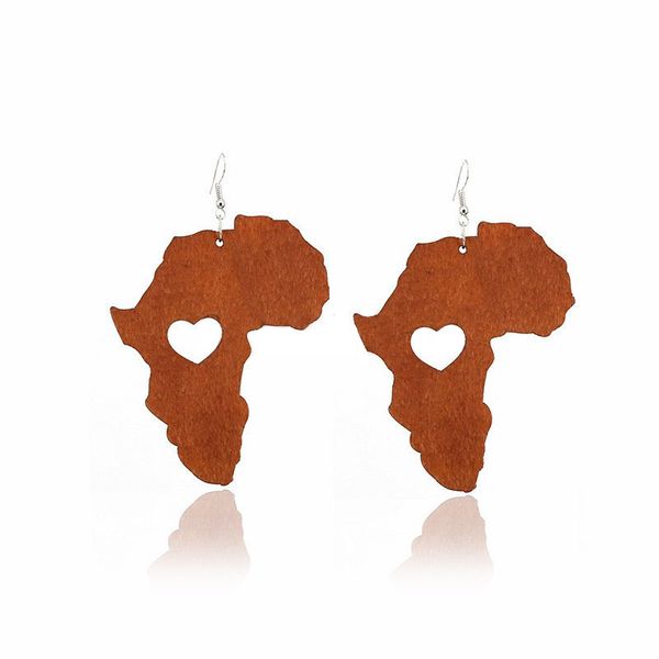 

black brown african maps wooden earrings hollow out love heart wood earring handmade diy hook eardrop women lady jewelry designer gifts, Silver