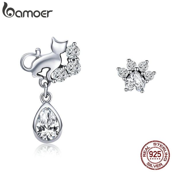 

bamoer 925 sterling silver dazzling cz guardian cat stud earrings for women fashion sterling silver jewelry 2018 sce424, Golden;silver