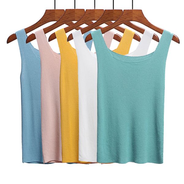 

women fashion slim camisole summer knitting tank female bodycon sleeveless camisole with shinning rayon knitted, White