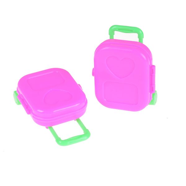 

1pcs plastic 3d travel train suitcase luggage for barbie doll toy for children play house pink