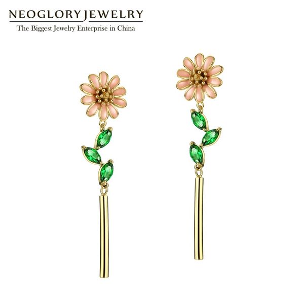 

neoglory enamel colorful flower earrings cubic zircon dangle drop earrings for women 2020 jewelry gifts new, Silver