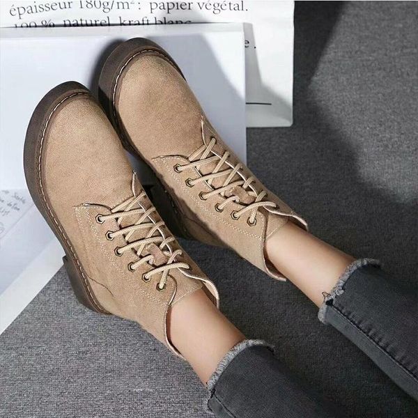 

leather women's boots 2019 new with flat-bottomed lace matte suede fashion short martin boots size 35-40