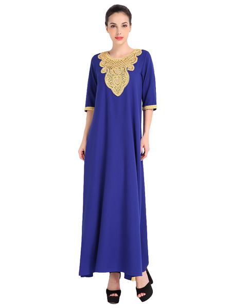 

fashion women muslim dress half sleeve sequined split abaya kaftan islamic arab robe maxi dress black/orange/blue g9007bl, Red