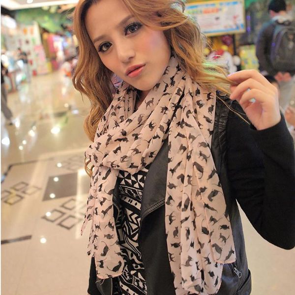 

fashion women scarves chiffon cartoon cat long scarf shawl foulard femme bufanda sjaal paÃ±uelos de mujer para el cuello, Blue;gray