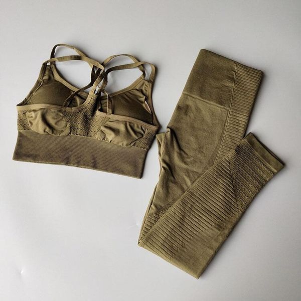 

seamless yoga set women fitness clothing sportswear woman gym leggings padded push-up strappy sports bra set sports suits, White;black