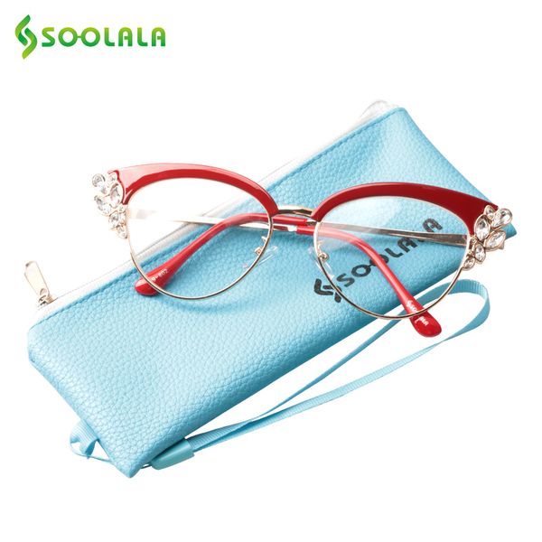 

soolala rhinestones cateye reading glasses women fashion ladies eyeglasses frame presbyopia reading glasses w/ case +0.5 to 4.0, White;black