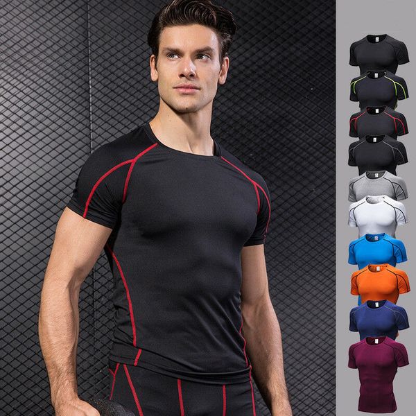 

fitness tight man elasticity sports sleeve sports t-shirt man short sleeve tight t-shirt elasticity quick-dry fitness, White;black