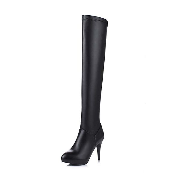 

spike heel slender slim over the knee boots women elasticity pu leather thigh high boots femlae steel pole dance boots, Black