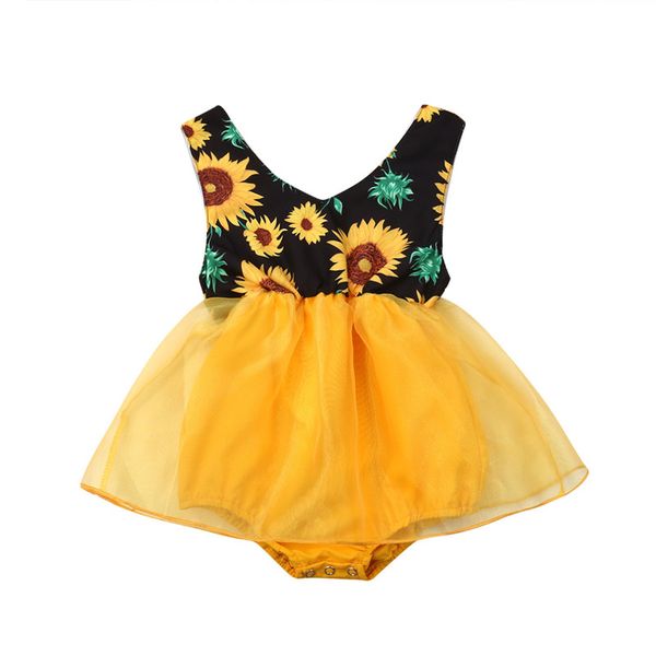 

newborn infant baby girl romper sunflower jumpsuit outfit clothes dress, Blue