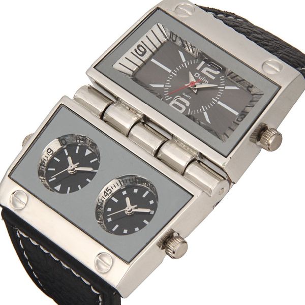 

men's fashion sports watch three dial nine needle quartz watches, Slivery;brown