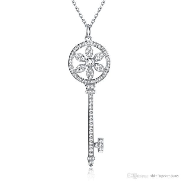 

s925 sterling silver keys petals key pendant necklace with diamonds 100% 925 silver necklaces valentines gift for women