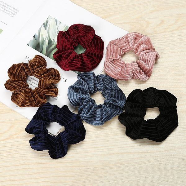 

women's girl stripe velvet hair scrunchies accessories ponytail holder scrunchy elastic hair bands bun wraps bands loop headwear fj3356, Slivery;white