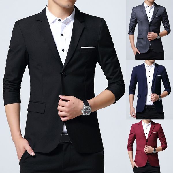 

men's fashion new style two-button suit for self-cultivation pure color coat, White;black