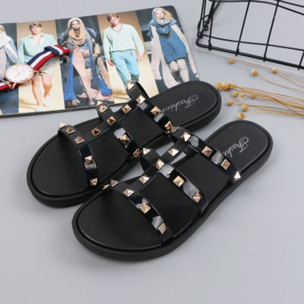 

summer fashion women slides rivet slippers women shoes flip flops sandals lady shoes beach slides zapatillas mujer c21, Black