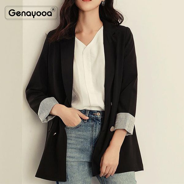 

genayooa female blazer office ladies blazer mujer 2019 casual long sleeve loose jacket double breasted elegent women, White;black