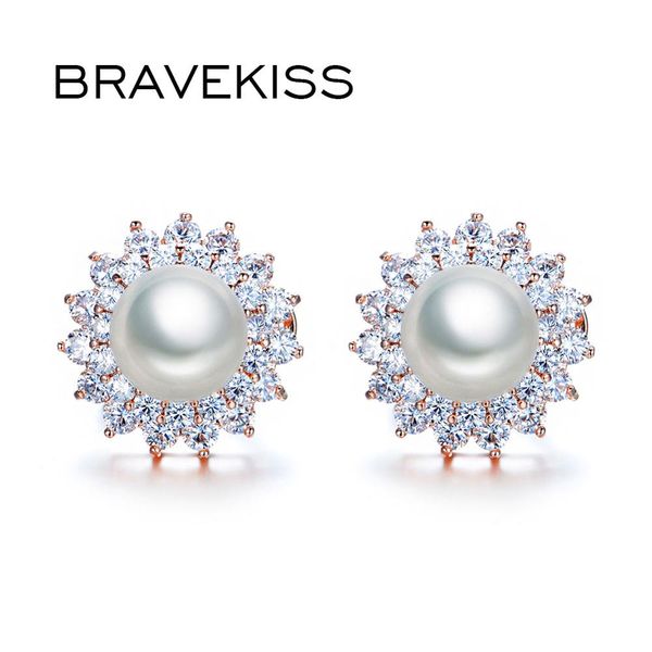 

stud bravekiss noble shaped synthetic pearl earrings french clip semi joias rose gold color jewelry aretes bue0161a, Golden;silver