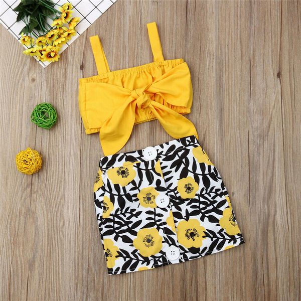 

2019 горячей продажи одежда младенца 2pcs набор для новорожденного baby girl одежды смазливых большого лук жилет tops цветок юбка желтого ле, White