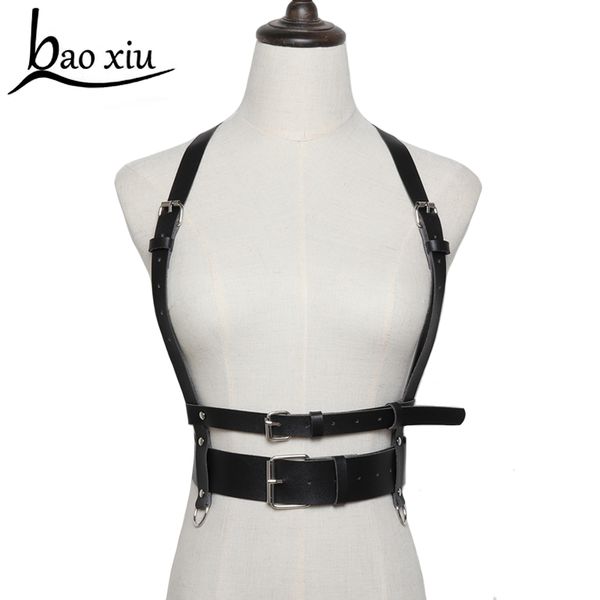 

new fashion leather harness bra bondage wide punk harness waist thigh suspenders garter belt waistband straps, Black;brown