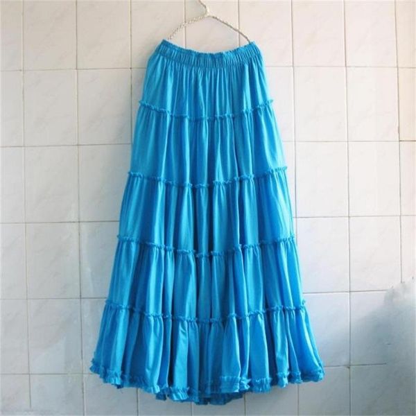 

2019 bohemia women long beach skirts plus size summer girls ruffles beach skirt ladies cotton skirts female solid casual skirt, Black