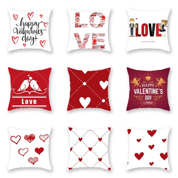 25 Dia dos Namorados Estilo Amor Red Pillowcase 45 * 45 centímetros pele de pêssego geométrico vermelho Figura Almofada Home Hotel Decoração XD23183