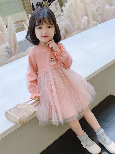 

2020 spring mesh patchwork tutu dress exquisite design elegant and decent style baby cartoon o-neck cotton princess dress, Red;yellow
