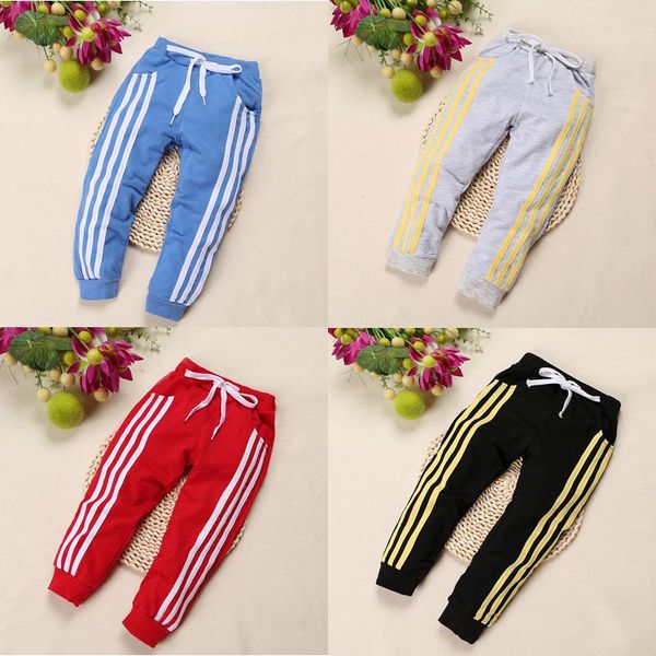 

2019 Spring three bar brace stripe children sports pants boy girl pants 4 color Casual sport trousers For Birthday Gifts C21