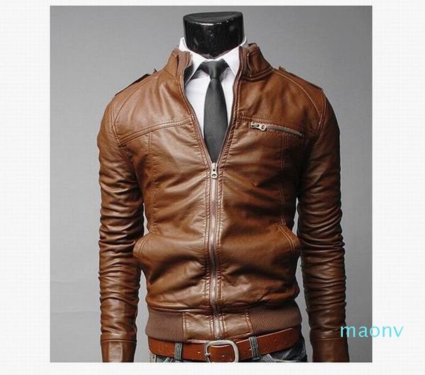 

motorcycle leather men's designer jackets male slim coats with zipper man outerwear stand jackets fashion casual black jacket xm01, Black;brown