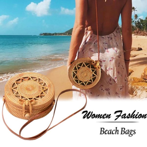 

богемный стиль ручной работы винтажной моды ротанговая тканая сумка круглая полая пятиконечная звезда пляжная сумка для хранения дома дамы